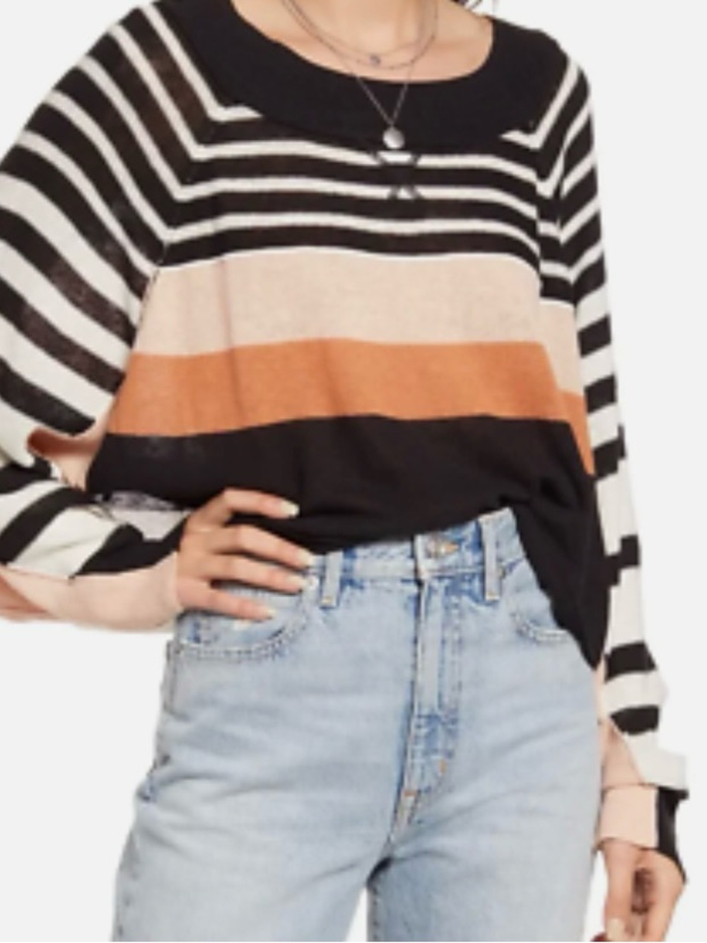 Free people Striped Knit Sweater in Black, Cream & Rust
